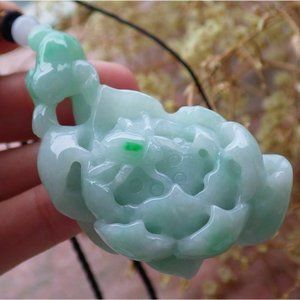 Certified Burma A Jade jadeite Frog Toad Spider Lotus Flower Pendant Necklace